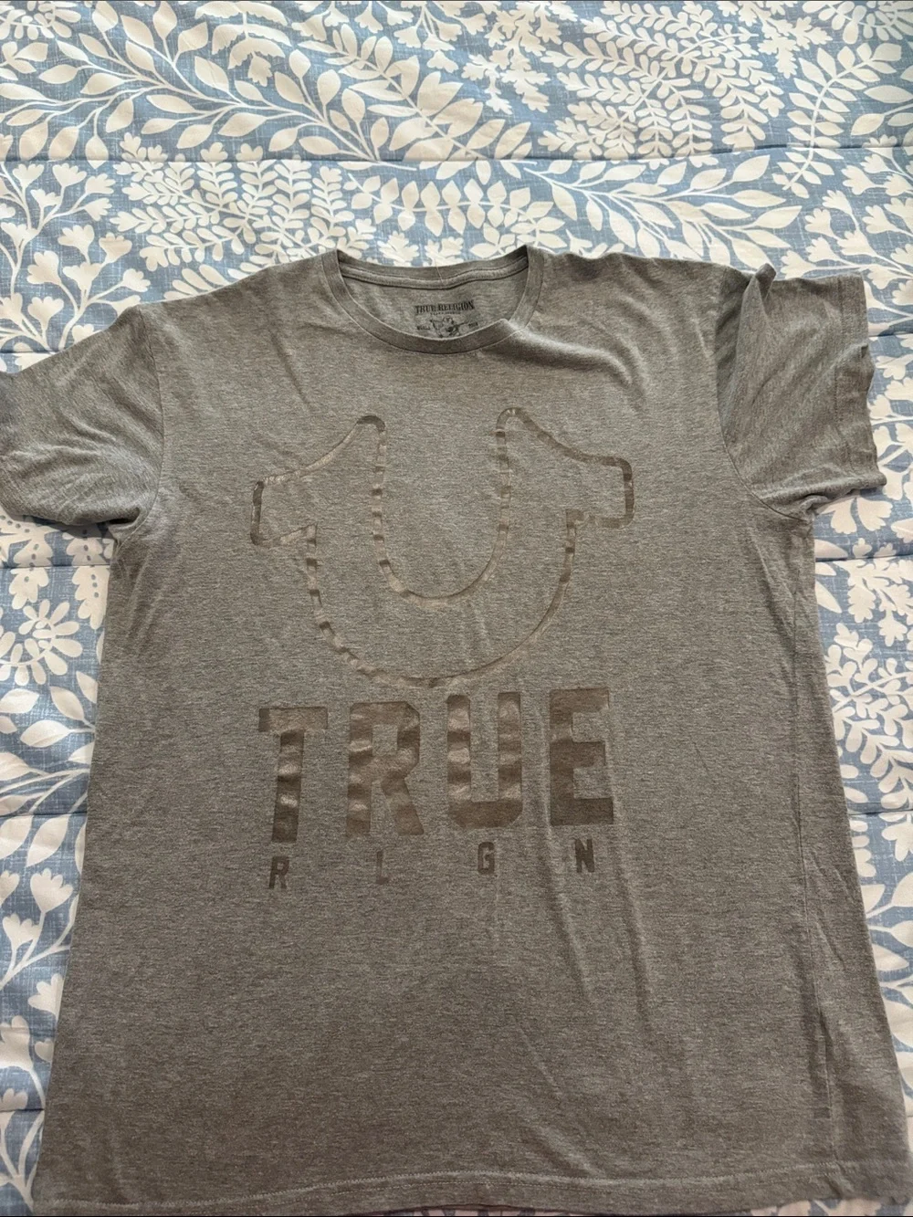 True Religion Gray Short-Sleeve Logo Crew Tee